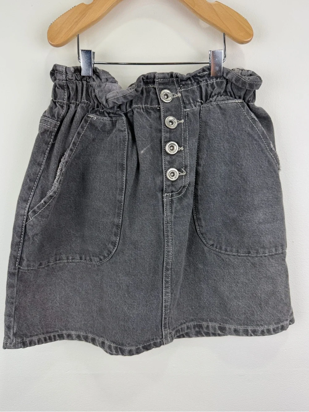 Zara Kids Black Washed Denim Paperbag Skirt Size 13-14 Y2K Utility